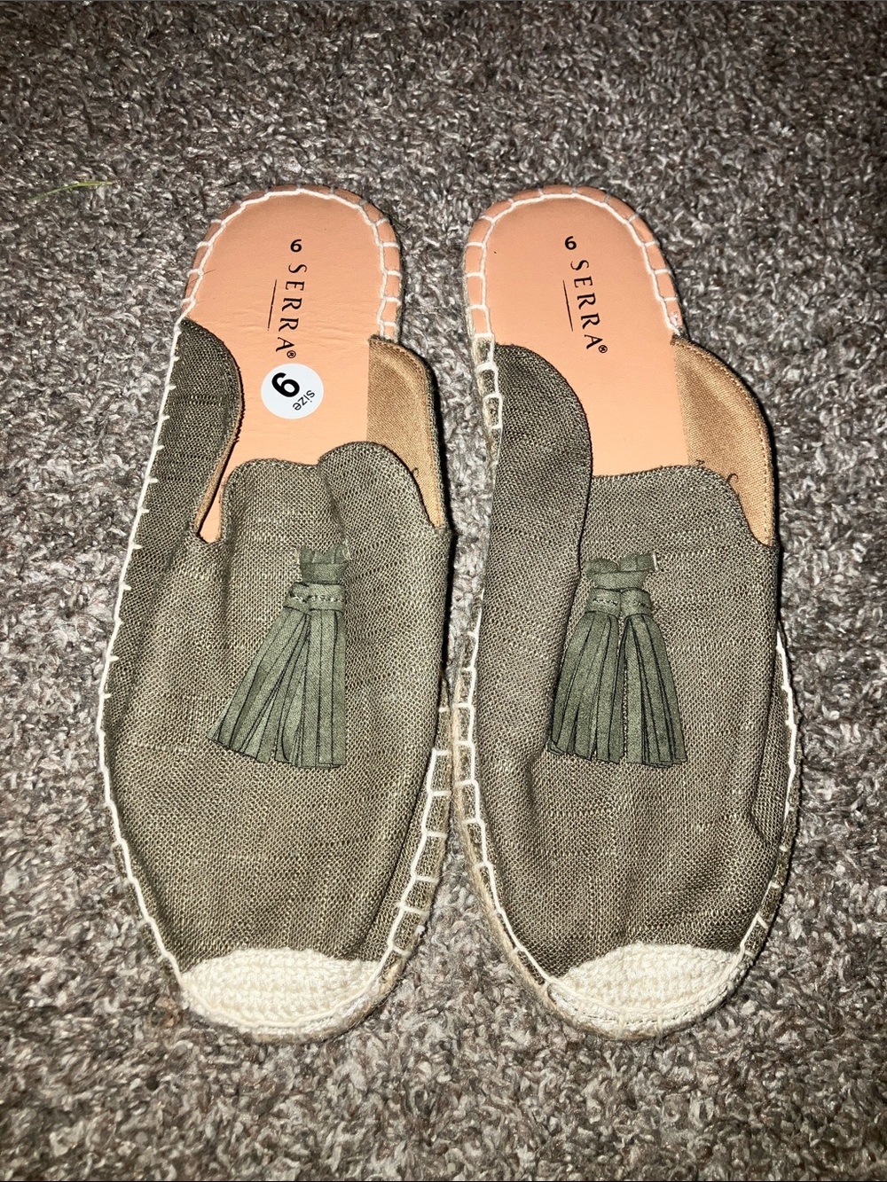 Serra Olive Green Tassel Espadrille Slip-On Mules 9 M